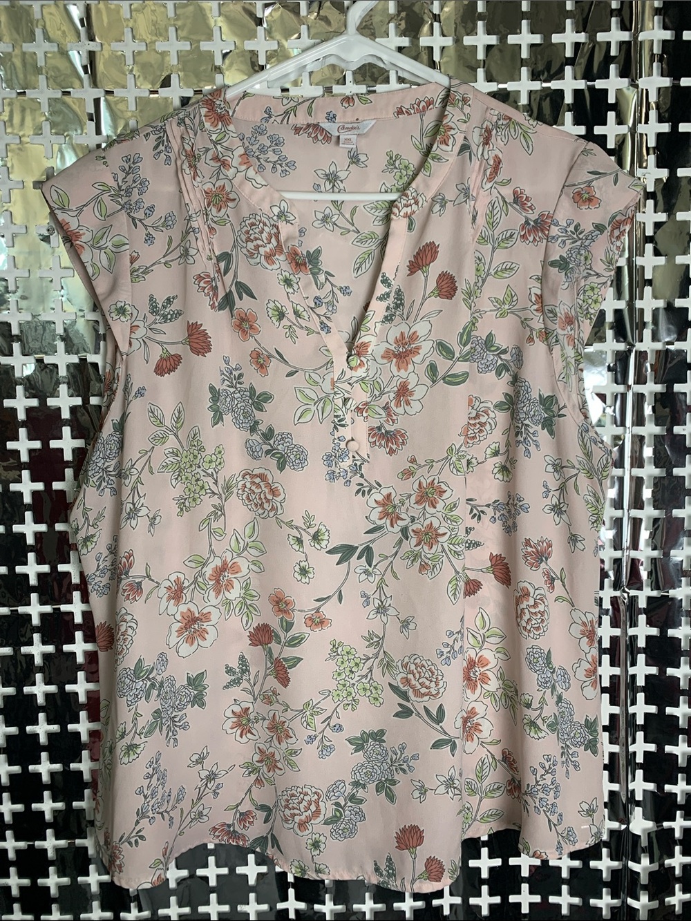 Candie's Pink Floral V-Neck Cap-Sleeve Blouse